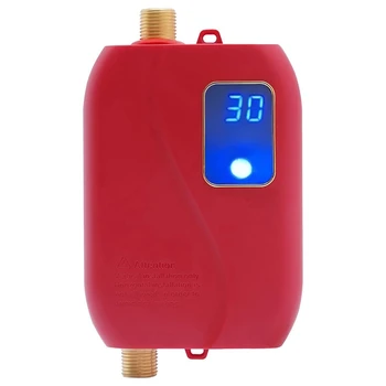 Безцилиндровый водонагреватель мощностью 3000 Вт, настенный нагреватель мгновенной подачи горячей воды + светодиод для ежедневной стирки, штепсельная вилка США (красный)