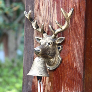 Чугунный ручной поворотный колокольчик с головой северного оленя, настенный звонок в американском загородном фермерском доме, Садовый декор в деревенском стиле, золотой приветственный дверной звонок