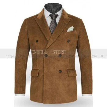 Мужская куртка Вельветовая Двубортная с карманами в стиле стимпанк с клапанами, Свободное джентльменское деловое пальто
