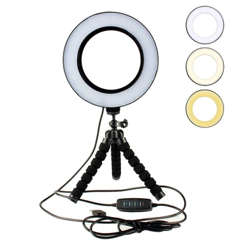 Светодиодный кольцевой светильник с регулируемой яркостью, Мини Гибкая губка, штатив в виде осьминога, подставка для камеры смартфона, YouTube, Автопортретная съемка, Макияж