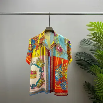 Летняя модная мужская повседневная рубашка Высокого качества с короткими рукавами и принтом в стиле ретро C003