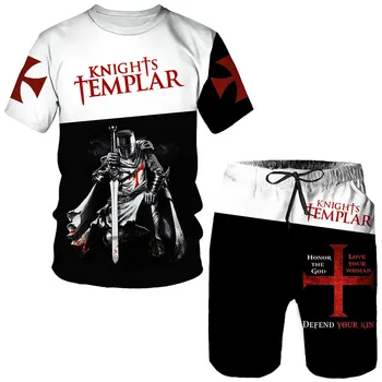 Летняя футболка с 3D принтом Рыцаря Тамплиера, костюм для мужчин, Мужская одежда, Комплект футболок с коротким рукавом, Средневековые доспехи, Святой Крест, костюмы для косплея