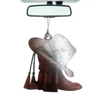Автомобильная подвеска для зеркал заднего вида, Украшение автомобиля, Подвеска-шарм, Креативные Ковбойские сапоги и шляпы, украшение в плоском стиле, Автомобильное зеркало