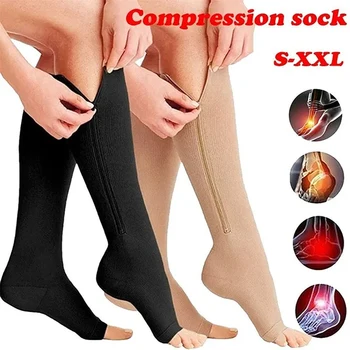 Компрессионные носки Zip Sox, Эластичная поддержка ног, медицинские носки на молнии и чулки с открытым носком на молнии при варикозном расширении вен, отеках