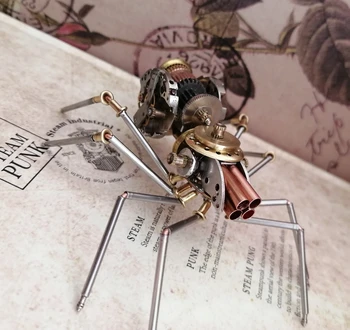 3D механический паук-насекомое в стиле стимпанк, цельнометаллический, ручной работы, креативные маленькие украшения ручной работы -готовый продукт
