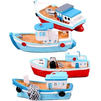 4 шт. Украшения для рыбацкой лодки Миниатюрная модель Изделия из смолы Детский кукольный Домик Игрушечный Декор