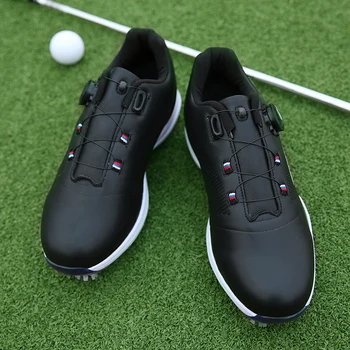 Профессиональная мужская обувь для гольфа, водонепроницаемая нескользящая обувь с фиксированными заклепками, кожаная обувь для тренировок в гольф на открытом воздухе 38-45