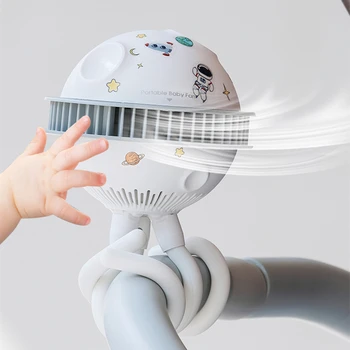 Вентилятор для Коляски для Маленьких Детей, Безлистный Охладитель Воздуха на открытом Воздухе, Мини-USB-Зарядка, Охлаждающие Вентиляторы, 4-зубчатый Ветровой Настольный Ручной Турбовентилятор