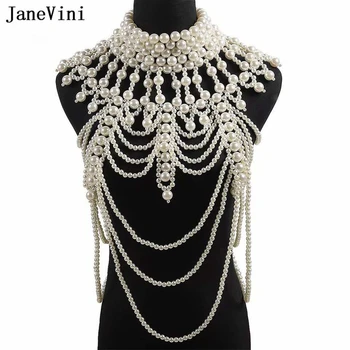 JaneVini Винтажный жемчуг с преувеличением, сексуальное свадебное ожерелье на плечо, цепочка для украшений, Свадебные платья, аксессуары для большого ожерелья