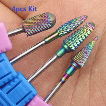 4 шт. комплект Горячий! Rainbow Pro Цельные твердосплавные сверла для ногтей, Электрическая дрель для дизайна ногтей, напильники для дизайна ногтей, инструменты для резки и полировки