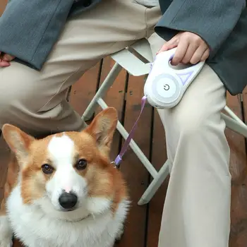 Светящаяся тяговая веревка для домашних животных для собак малого и среднего размера с легкой автоматической выдвижной тягой для прогулок