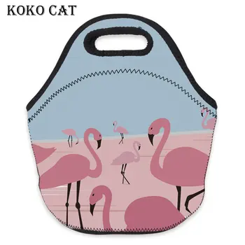 Модная сумка для ланча с неопреновой изоляцией с принтом фламинго, женская уникальная водонепроницаемая портативная коробка для ланча для работы, школьная сумка для закусок