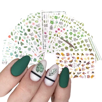 12шт 3D Наклейка Для ногтей Летний Цветок Зеленый Лист Дизайн Набор Наклеек Для Ногтей DIY Дизайн Ногтей Декор Гель-Лак Наклейка Для Маникюра Фольга