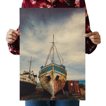 Винтажный плакат с большим Разбитым кораблем, напечатанный на крафт-бумаге Плакат, Винтажная настенная живопись для семейной комнаты, декоративное эстетическое искусство