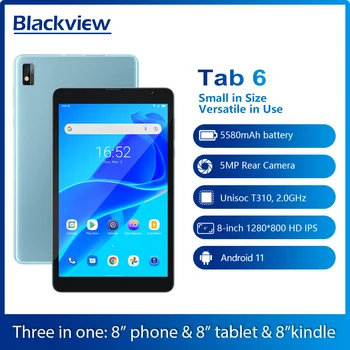 Blackview Tab 6 Планшетный ПК для телефонных звонков 3 ГБ + 32 ГБ 8 дюймов HD IPS Экран 5580 мАч T310 Android 11 5MP Камера заднего Вида 4G Планшеты Wifi