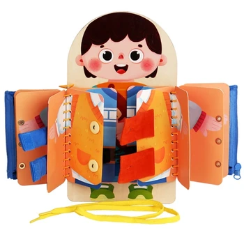 Деревянная Красочная игрушка-одевалка, Базовые жизненные навыки, игра-одевалка, Развивающая игрушка для детей, игрушка для координации рук и глаз