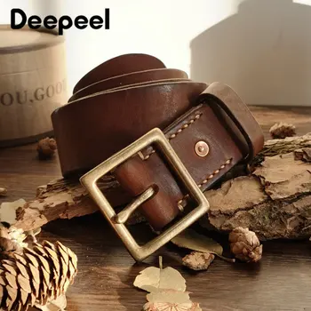 Модный перфорированный ремень Deepeel 38/43 мм, мужские ремни из натуральной кожи, Высококачественная винтажная пряжка для джинсов, аксессуар для пояса