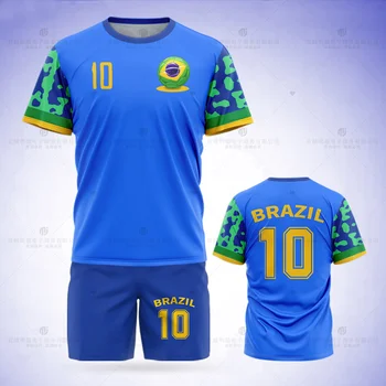 2023 Jumeast Комплект футболок из бразильской футбольной майки с рисунком, Шорты с футбольным флагом, синяя сетчатая спортивная одежда с мячом, форма команды